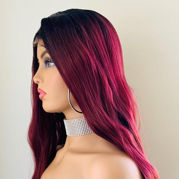 Gorgeous 28” Dark Rooted Burgundy Lace Part Synthetic Wig - Picture 11 of 16